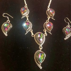Mystic Topaz Falling Rain Drop Necklace and Earrings Set in 925 sterling…